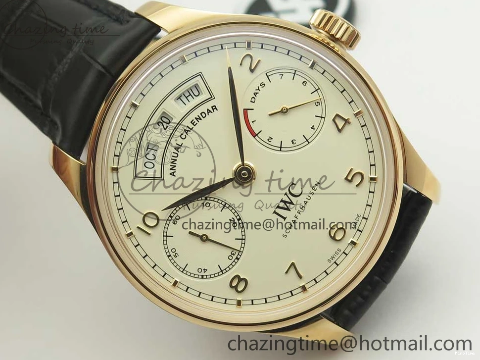 MIROTIME 0422 Thermal Portuguese Real PR Real Annual Calendar IW503501 RG ZF 1:1 Best Edition White Dial on Black Leather Strap A 7150